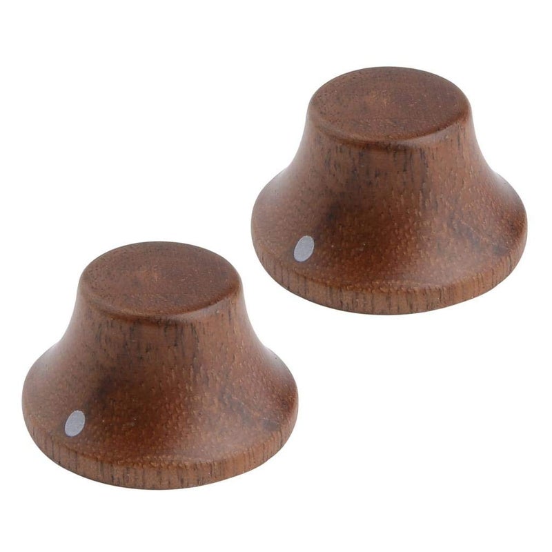 KAISH 2-Pack Wood Knobs LP/Strat Style Bell Knobs Guitar Bass Top Hat Wood Knob with Indicator Dot Walnut Wood - Image 1